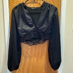 Lace Meet Up Cropped Satin Top